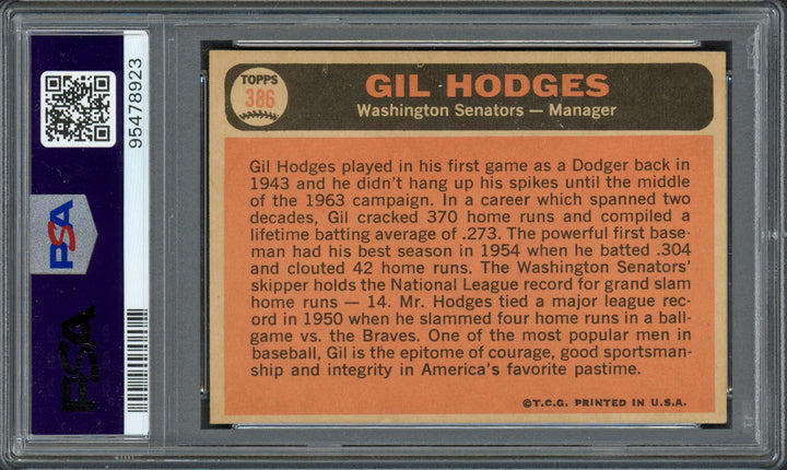 Gil Hodges Signed 1966 Topps Card 386 Senators PSA 4 Auto 7 PSA/DNA #98478923
