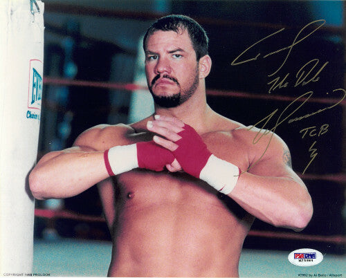 Tommy Morrison signed Boxing 8x10 Photo dual The Duke/TCB insc - PSA (Rocky V)