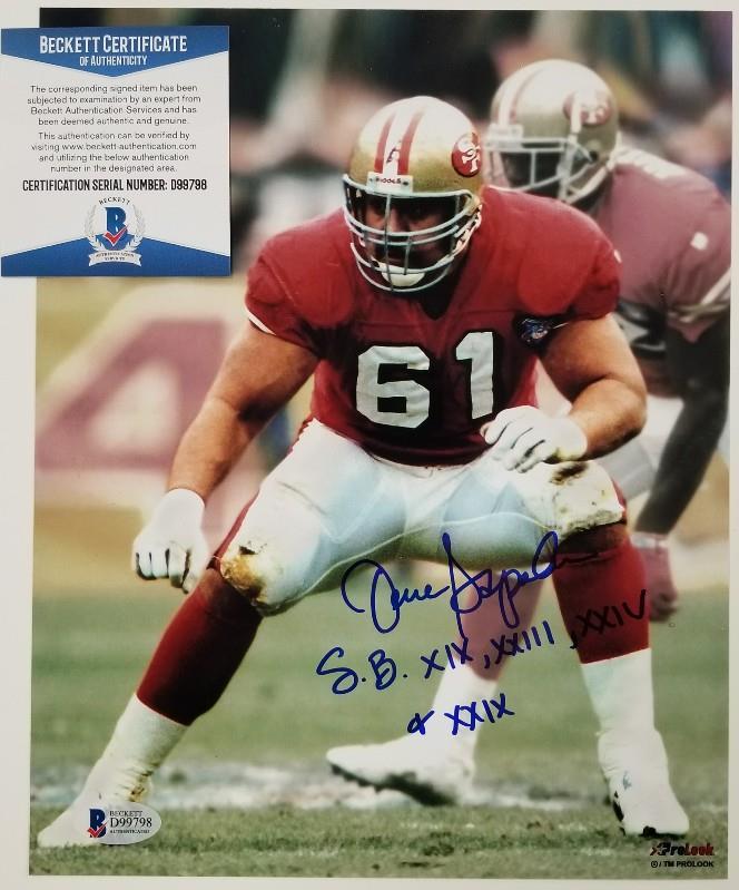 JESSE SAPOLU Signed 49ers 8x10 Photo "SB XIX, XXIII, XXIV, XXIX" Beckett BAS COA