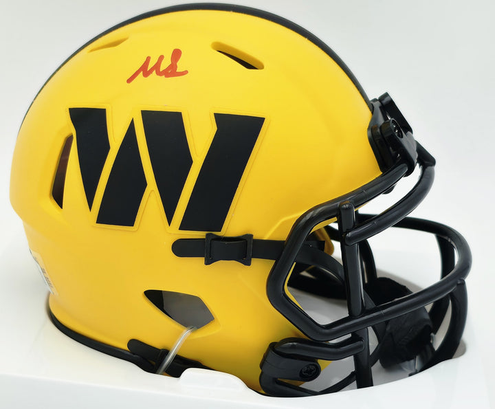 Mike Sainristil Signed Commanders Rave Yellow Speed Mini Helmet Beckett QR