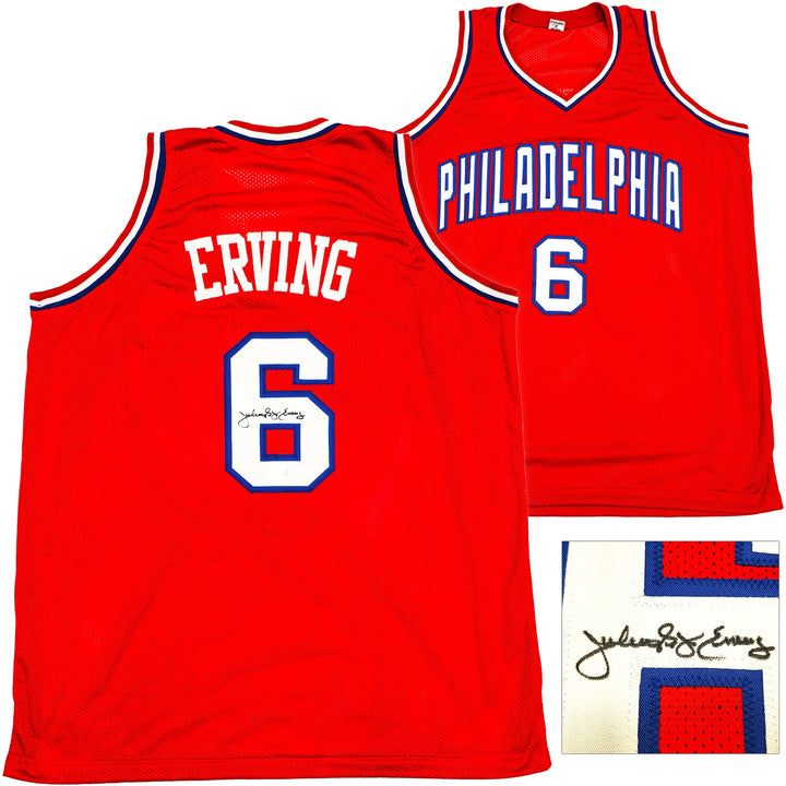 Philadelphia 76ers Julius "Dr. J" Erving Signed Red Jersey Beckett Wit
