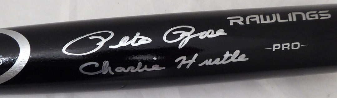 Pete Rose Signed Black Rawlings Bat Cincinnati Reds "Charlie Hustle" PR Holo
