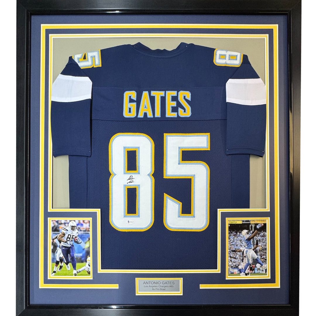 Framed Signed Antonio Gates 35x39 Los Angeles LA Dark Blue Jersey BAS COA