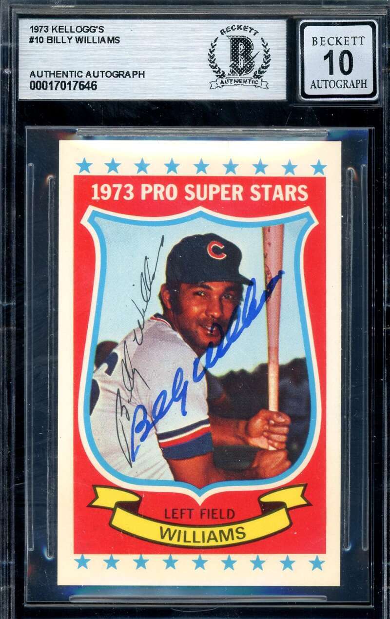 Billy Williams Gem Mint 10 Beckett BAS Signed 1973 Kellog's Autograph