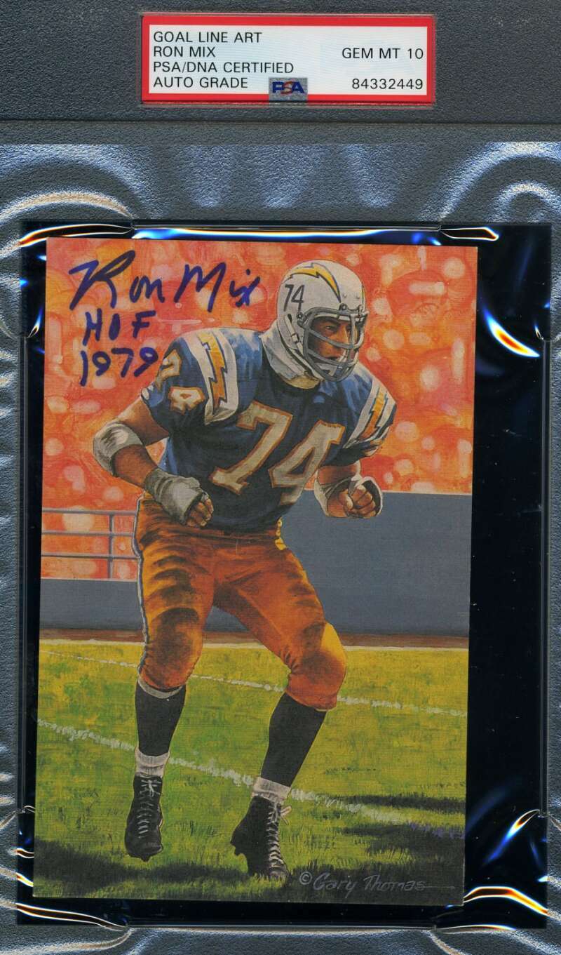 Ron Mix Gem Mint 10 HOF 79 PSA DNA Slab Signed Goal Line Art Card Autograph