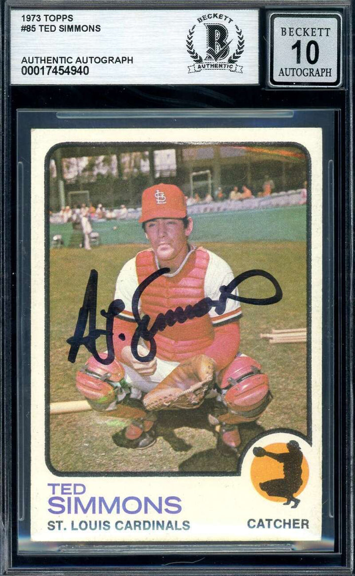 Ted Simmons Gem Mint 10 Beckett BAS Signed 1973 Topps Autographed