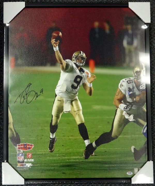 Drew Brees Signed Framed 24x30 Canvas Photo New Orleans Saints #/9 PSA/DNA