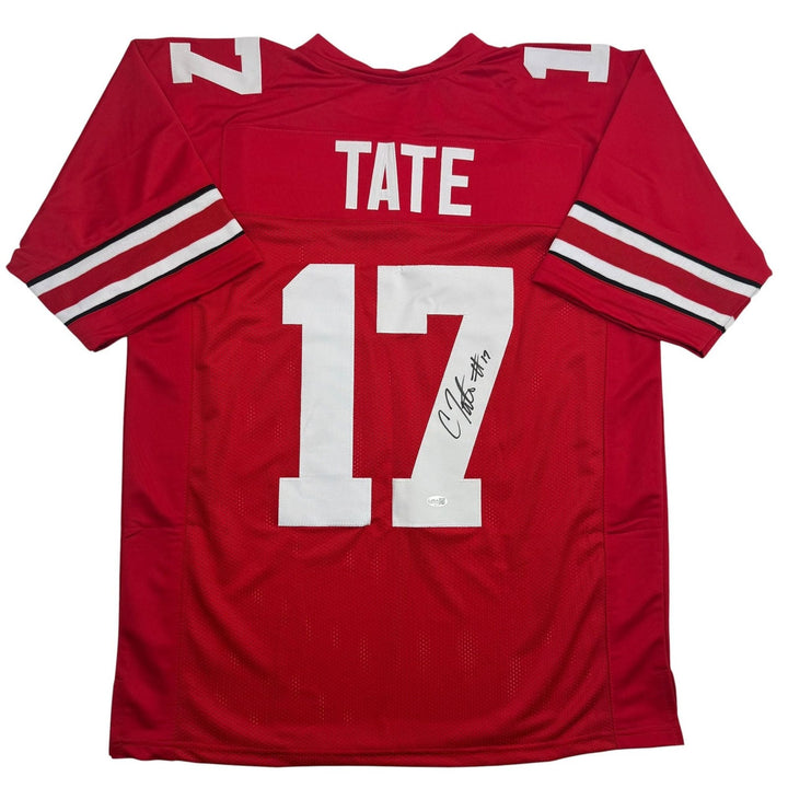 Autographed/Signed Carnell Tate Ohio State Red College Football Jersey JSA COA