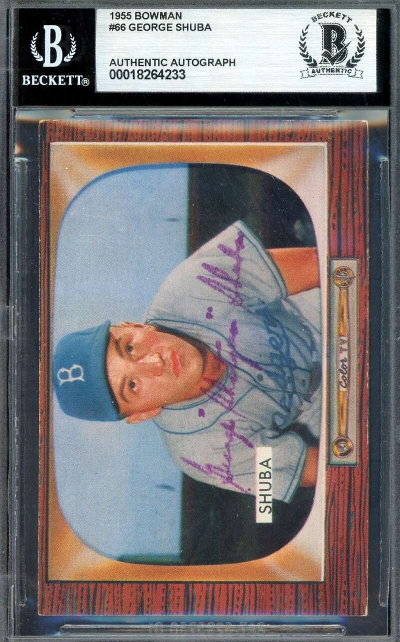 George Shuba Beckett BAS Signed 1955 Bowman Autograph