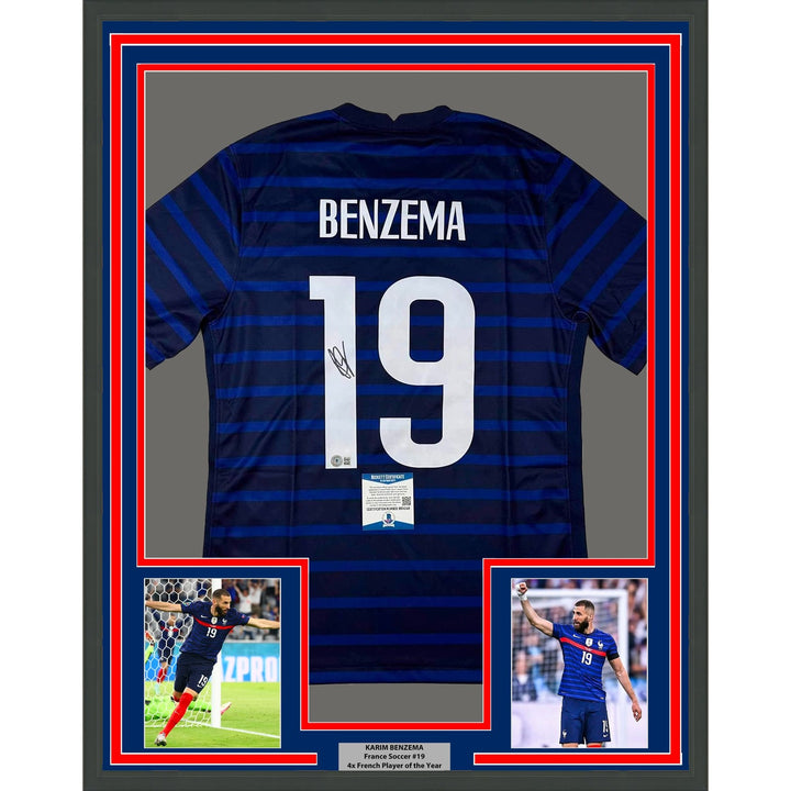 Framed Autographed/Signed Karim Benzema 33x42 France French Blue Jersey COA