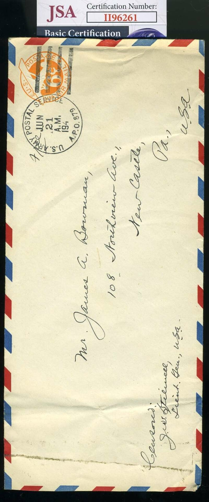 General Joseph Stilwell JSA D.46 Hand Signed WWII Dated Army Envelope Autograph