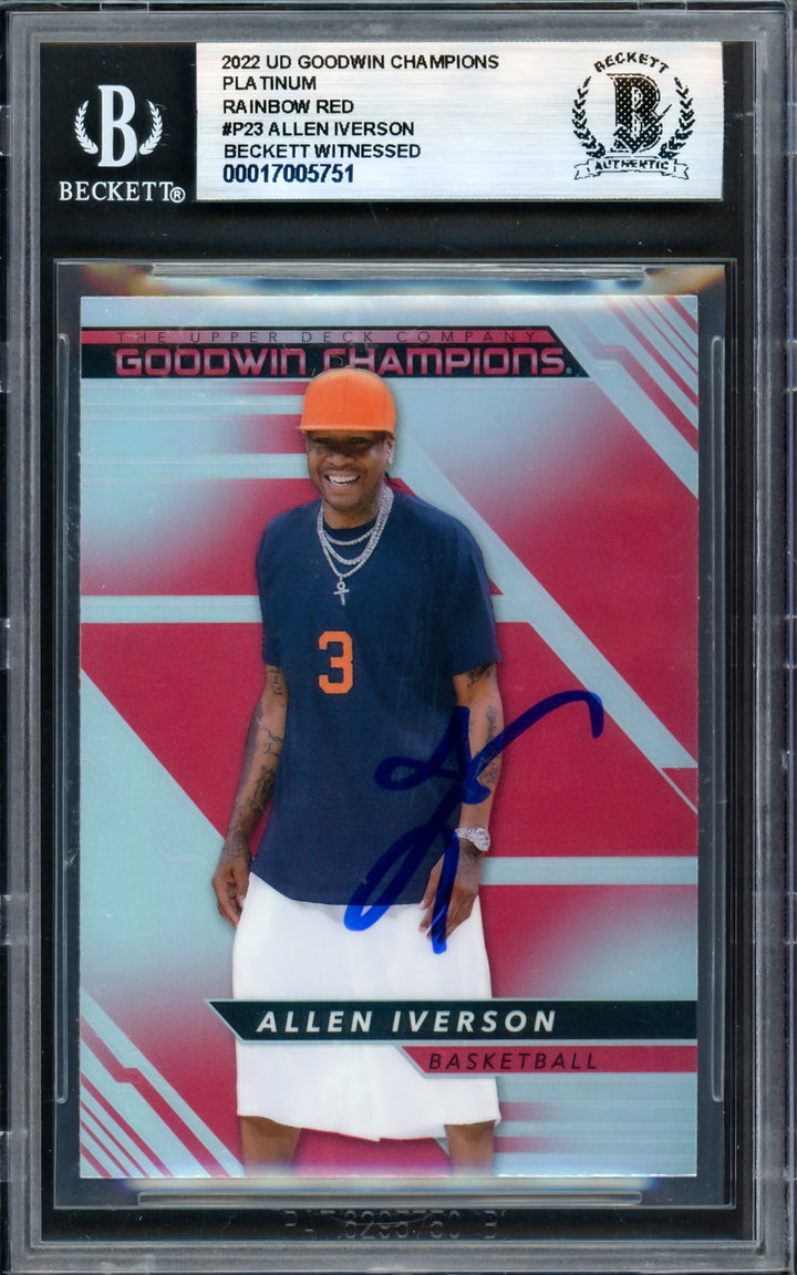 Allen Iverson Auto 2022 UD Goodwin Champions Platinum Rainbow Red Card P23 BAS