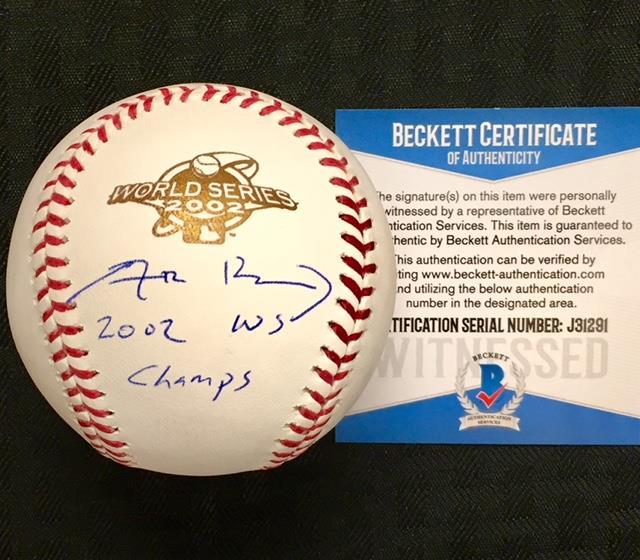 Adam Kennedy "2002 WS Champ" Angels signed World Series Baseball BAS COA Beckett