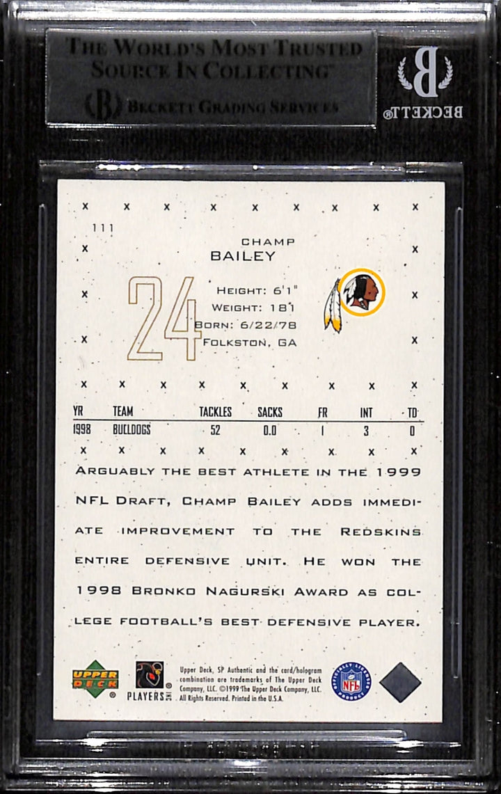 Champ Bailey Signed 1999 Upper Deck SP #111 Trading Card Beckett 43866