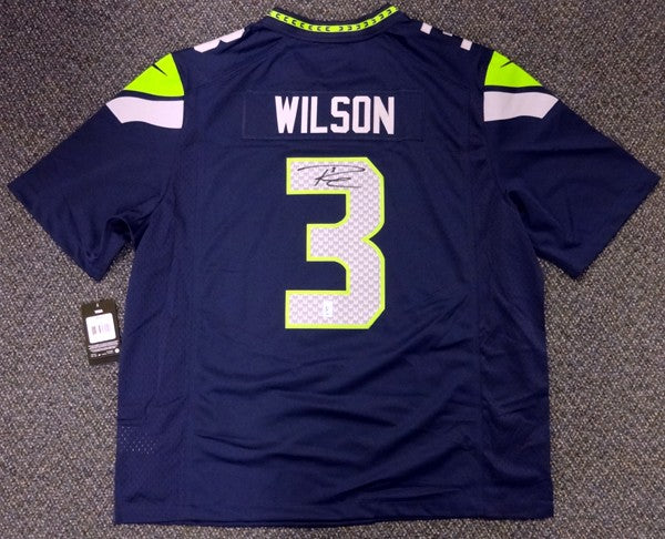 Seattle Seahawks Russell Wilson Signed Blue Nike Twill Jersey Size XXL RW Holo