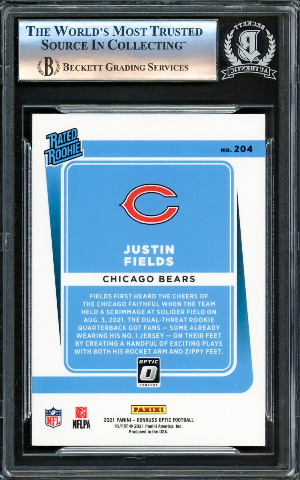Justin Fields Autographed Signed 2021 Donruss Optic RC 204 Chicago Bears Beckett