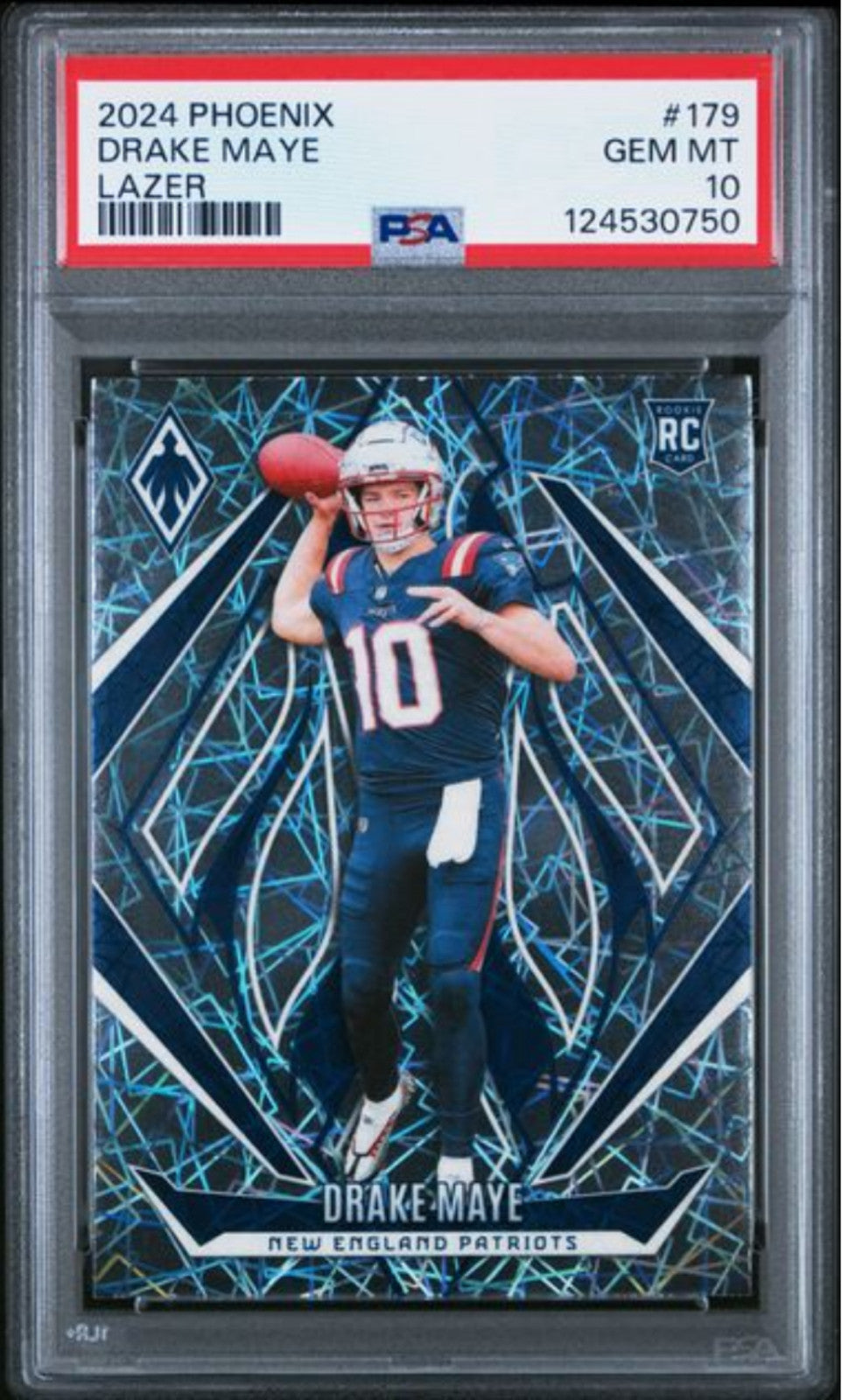 Graded 2024 Panini Phoenix Drake Maye #179 Lazer Rookie RC Football Card PSA 10