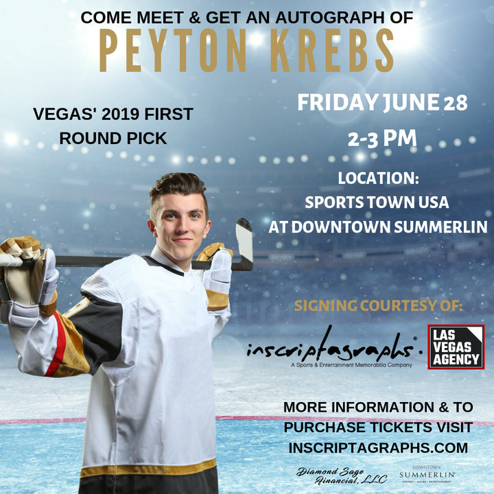 Peyton Krebs Signed Puck Inscribed: 2019 1st Round Pick Vegas Golden Knights COA