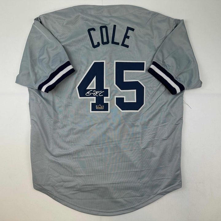 Facsimile Autographed Gerrit Cole New York Grey Reprint Jersey Size Men's XL