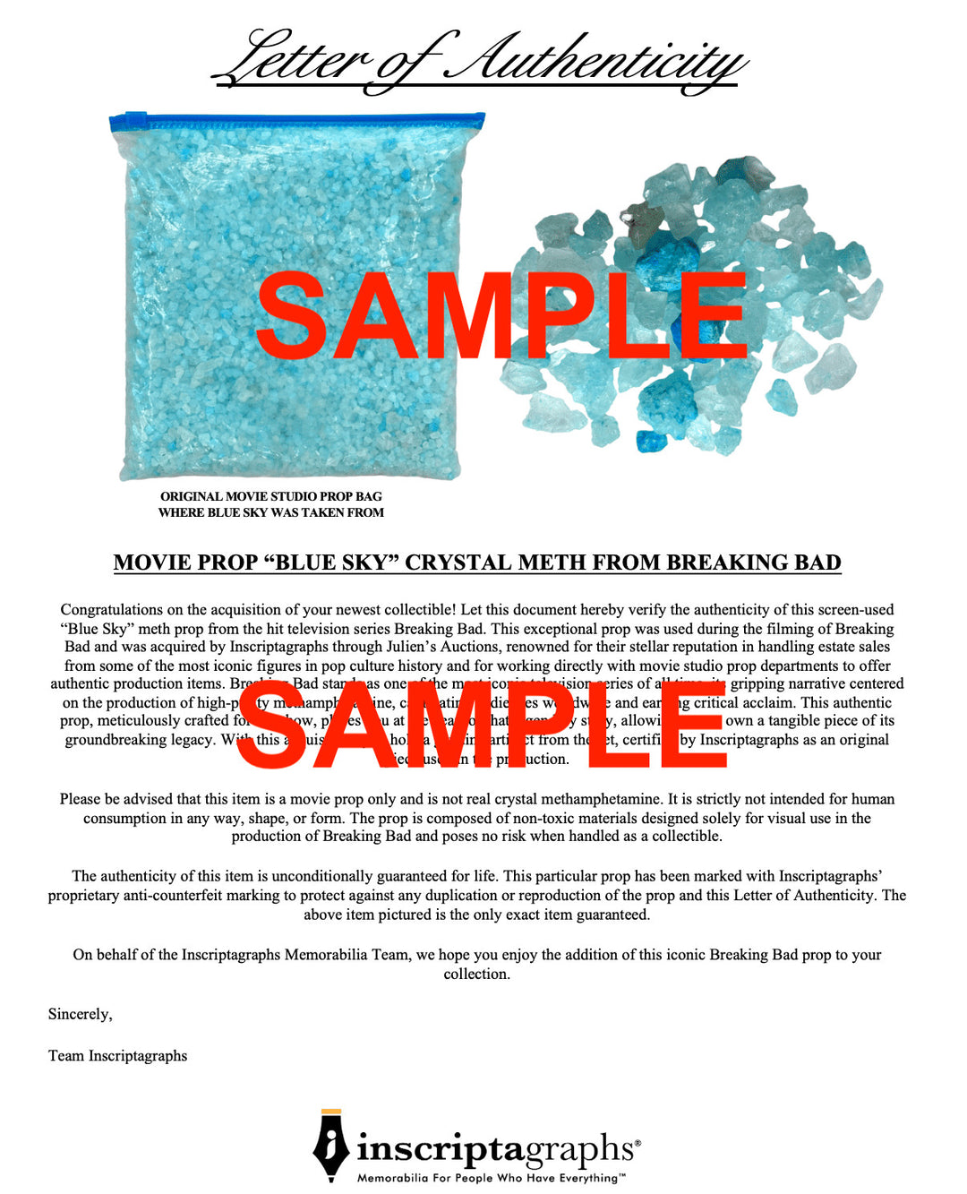Breaking Bad Authentic Screen Used Prop Meth Blue Sky Memorabilia Framed Collage