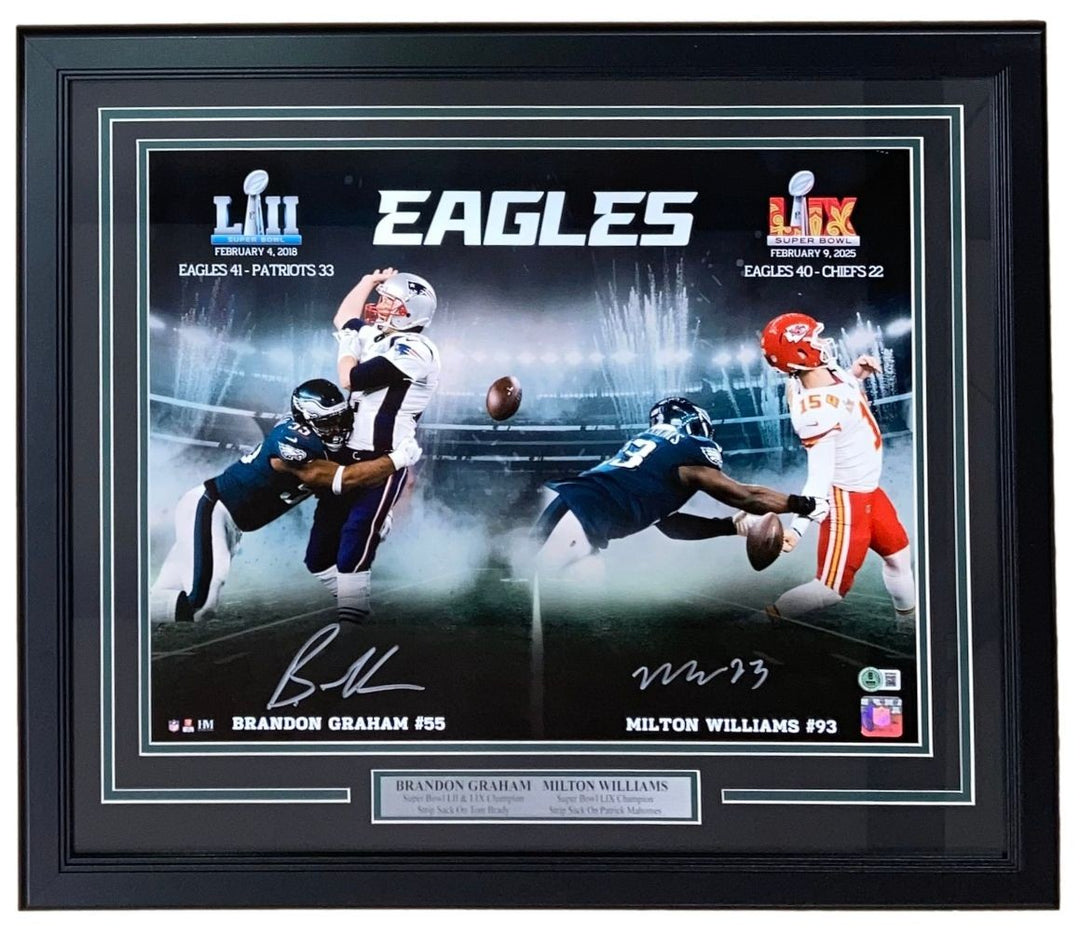 Graham Williams Signed Framed 16x20 Eagles Super Bowl Strip Sack Photo BAS