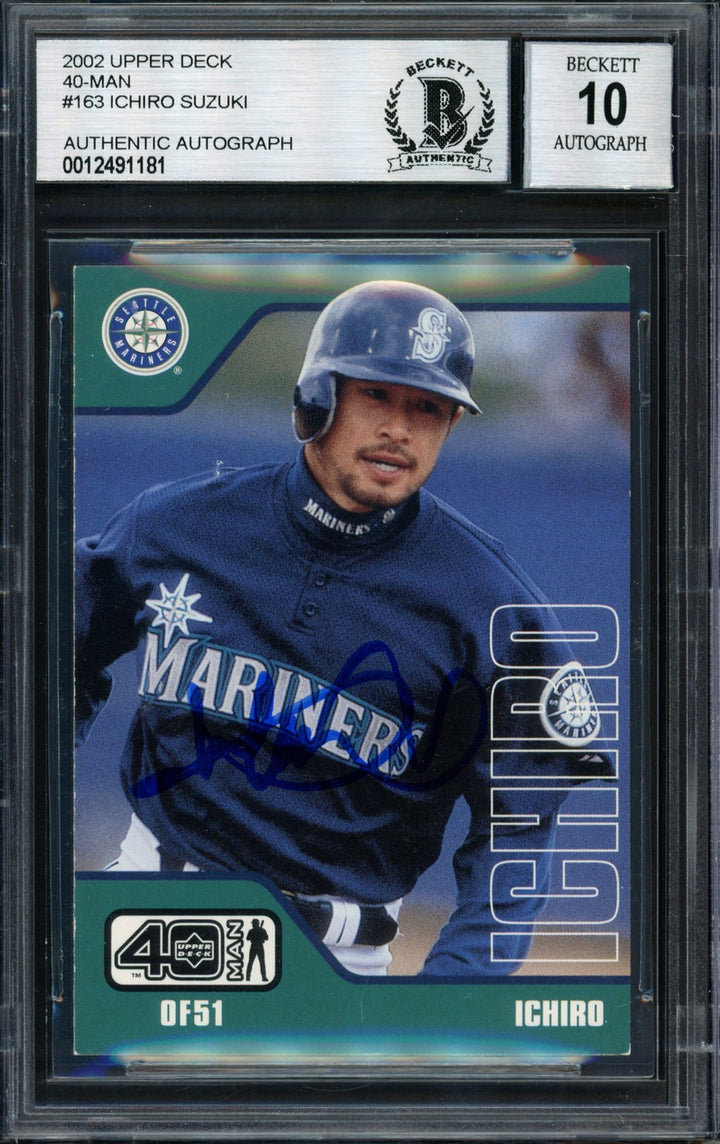 Ichiro Suzuki Signed 2002 Upper Deck 40 Man Card 163 Mariners Auto 10 Beckett