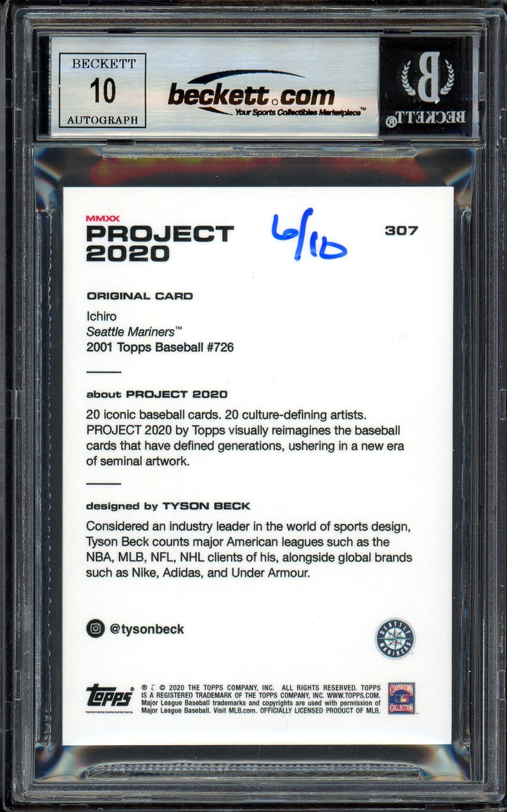 Ichiro Suzuki Signed Topps Project 2020 Tyson Beck Card 307 Sig 10 #6/10 Beckett