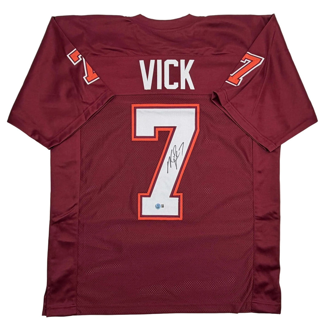 Autographed/Signed MICHAEL MIKE VICK Virginia Tech Maroon Jersey PSA COA