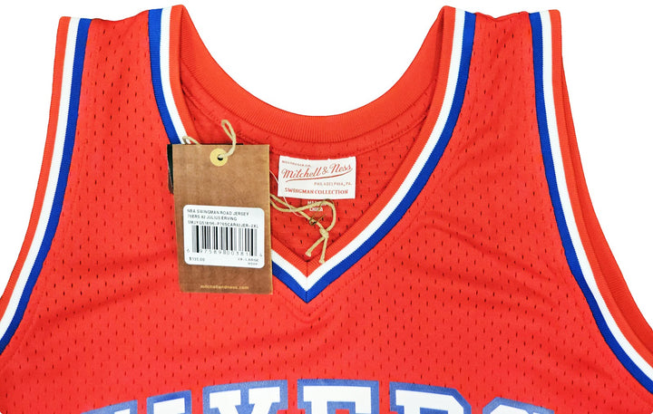 76ers Julius Dr J Erving Auto Red Auth Mitchell Ness 82 Swingman Jersey 2X BAS