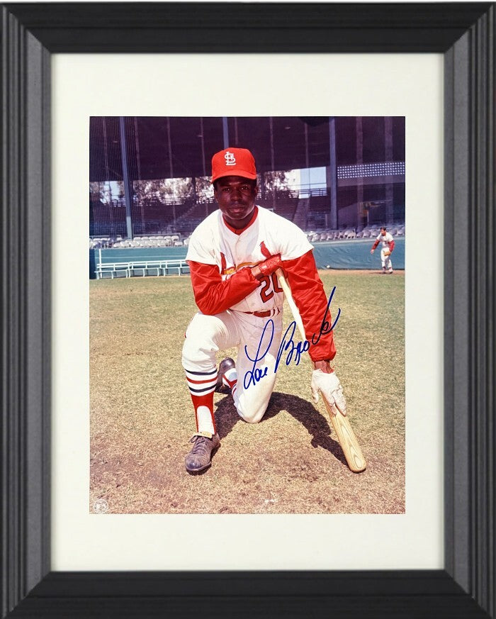 Lou Brock signed St. Louis Cardinals MLB 8x10 Photo Framed -Tuff Stuff COA (HOF)