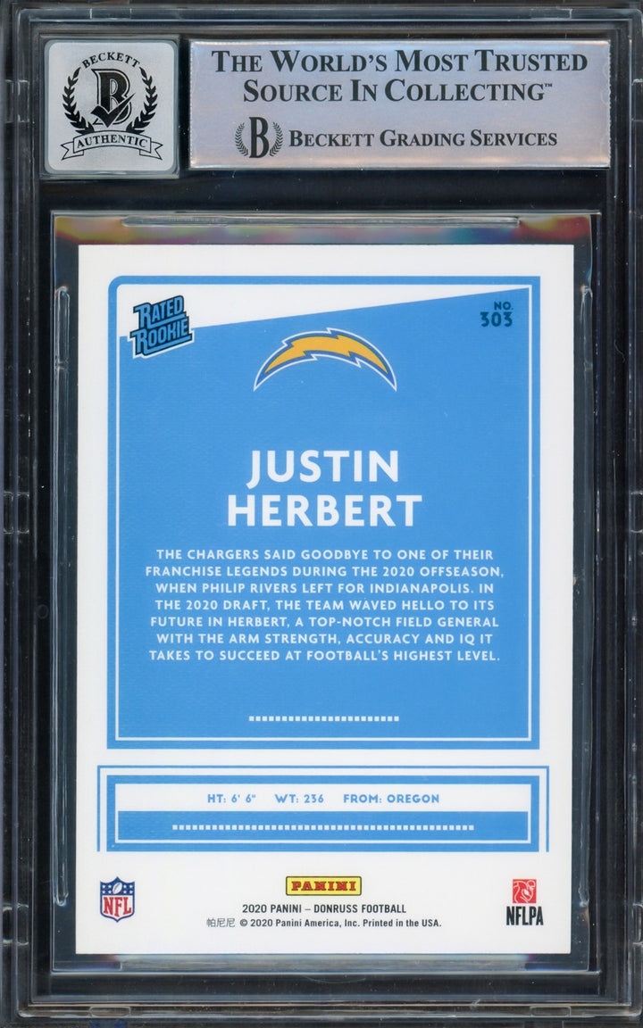 Justin Herbert Auto 2020 Donruss Rated Rookie Canvas RC 303 BGS 9 Sig 10 Beckett