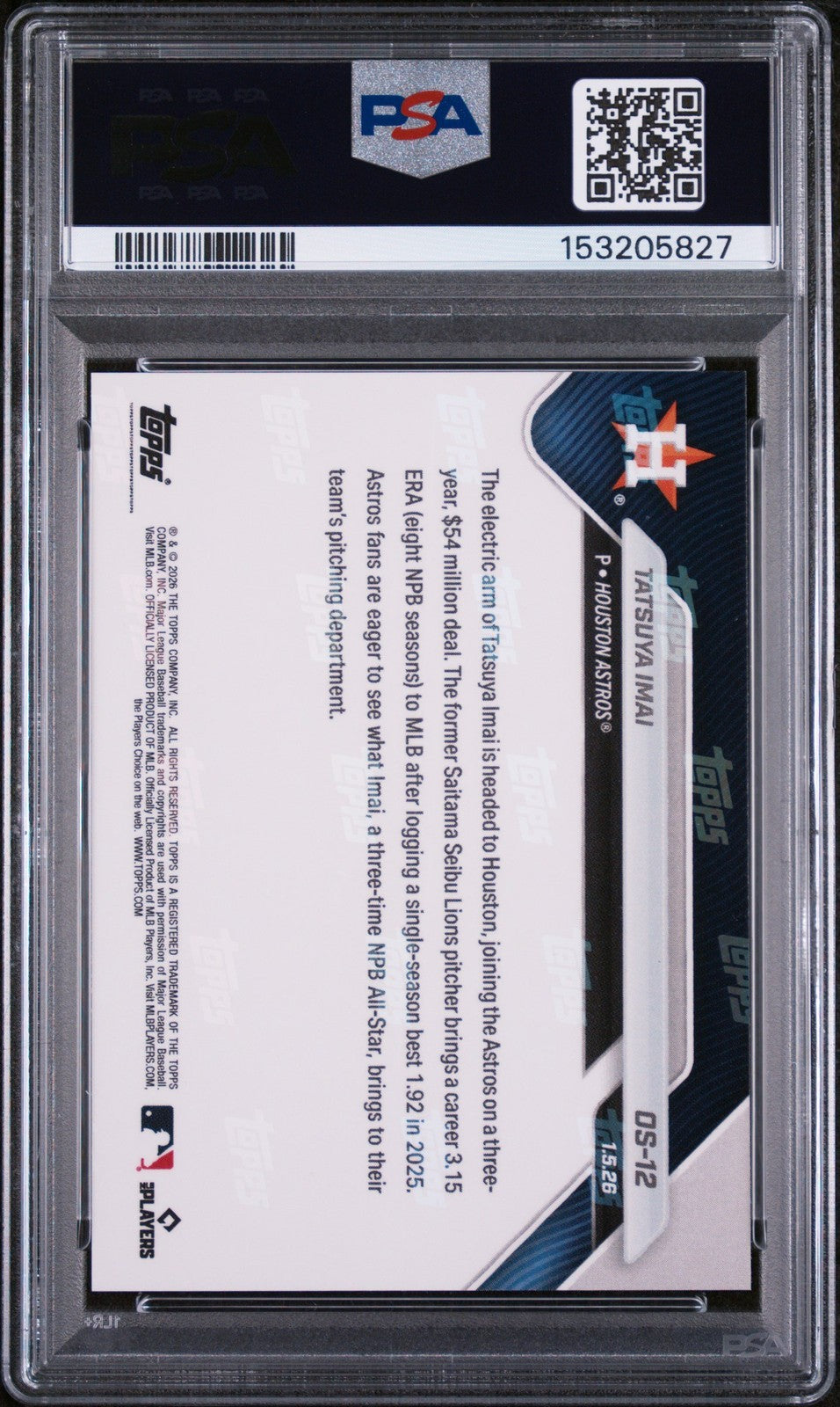 Graded 2026 Topps Now Tatsuya Imai #OS-12 Rookie RC Baseball Card PSA 10