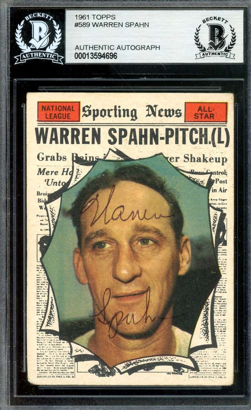 Warren Spahn Beckett BAS Vintage Signed 1961 Topps All Star Autograph