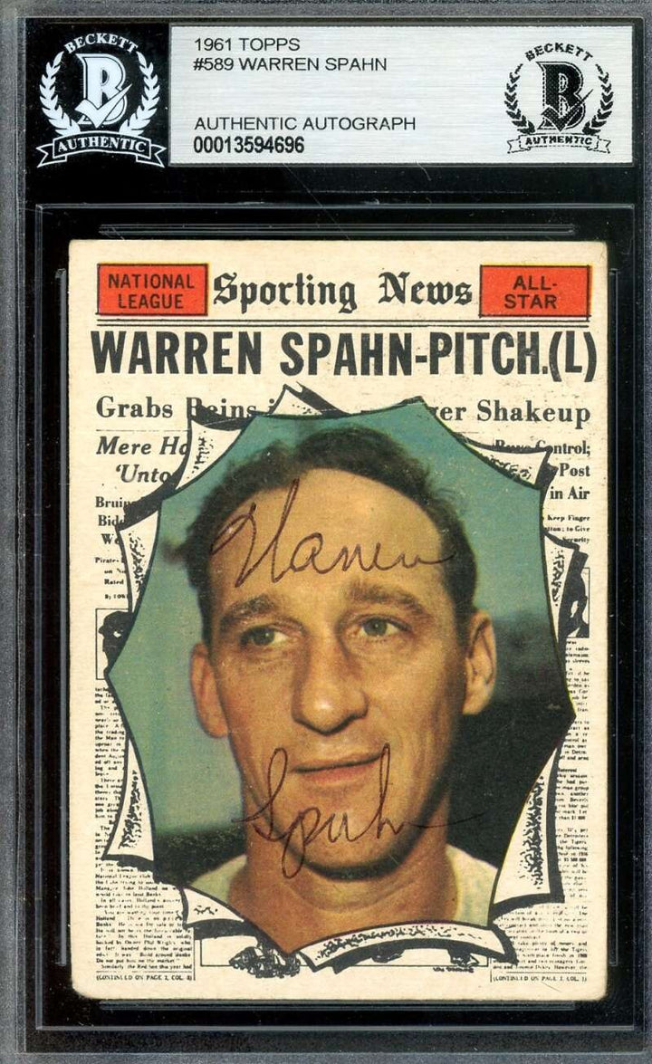 Warren Spahn Beckett BAS Vintage Signed 1961 Topps All Star Autograph