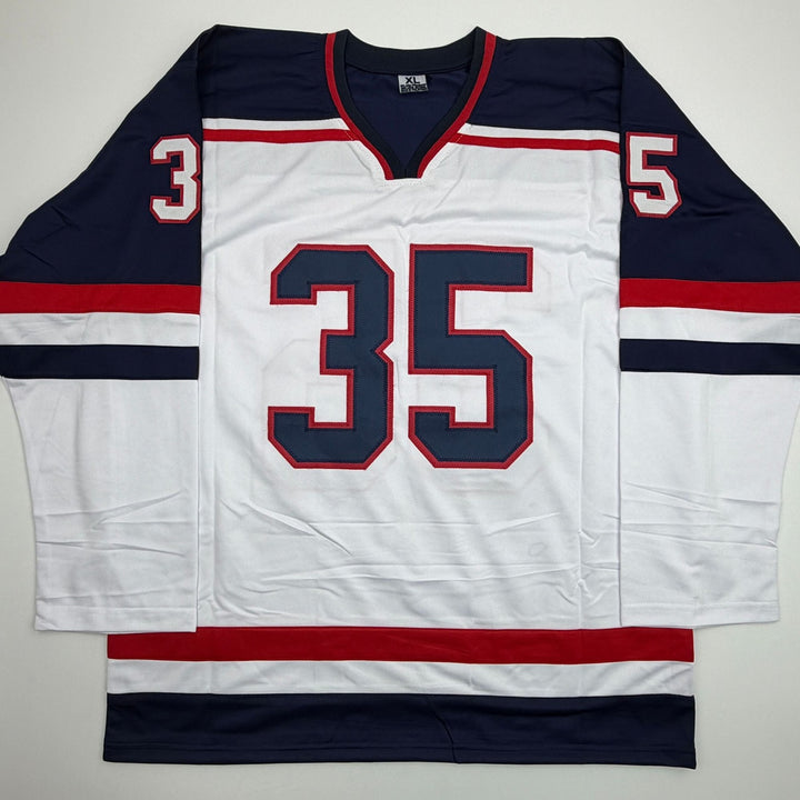 Autographed/Signed Mike Richter USA United States White Hockey Jersey JSA COA