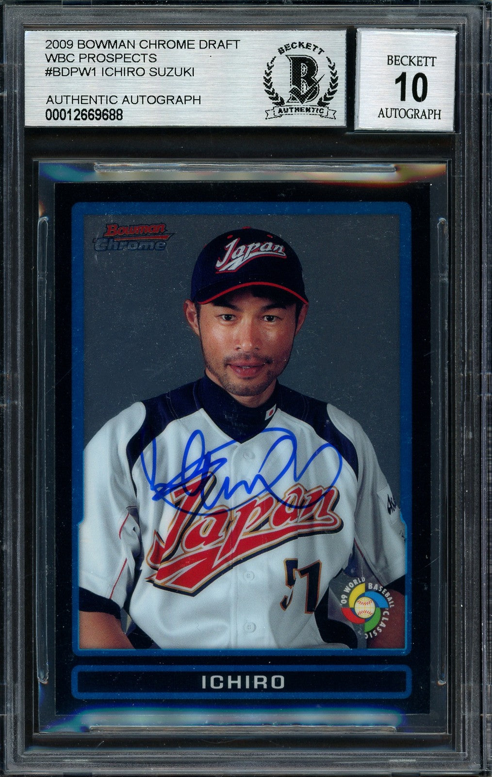 Ichiro Suzuki Signed 2009 Bowman Chrome Draft Card BDPW1 Japan Auto 10 Beckett