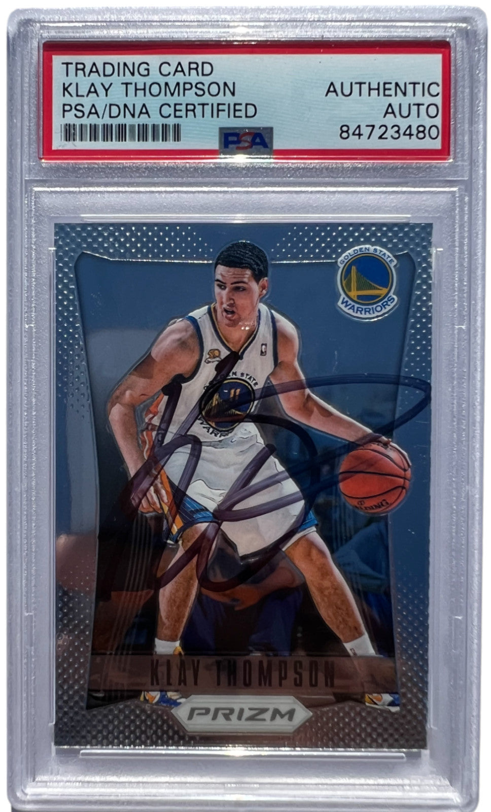 KLAY THOMPSON SIGNED 2012-13 PANINI PRIZM ROOKIE CARD #203 RC AUTO PSA/DNA