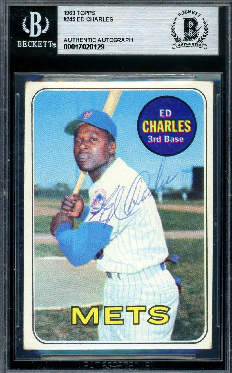 Ed Charles Beckett BAS Vintage Signed 1969 Topps Mets Autograph