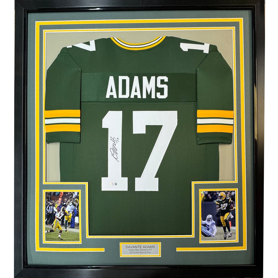 FRAMED Signed DAVANTE ADAMS 35x39 Green Bay Green Jersey JSA COA