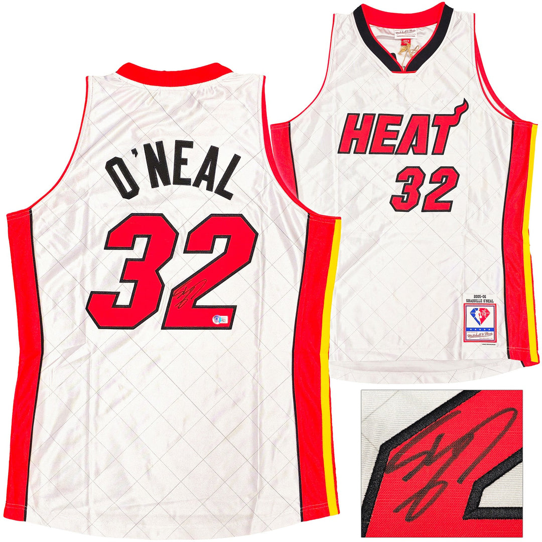 Heat Shaquille O'Neal Auto Silver M & N 2005 HWC Swingman NBA 75th Jersey L BAS