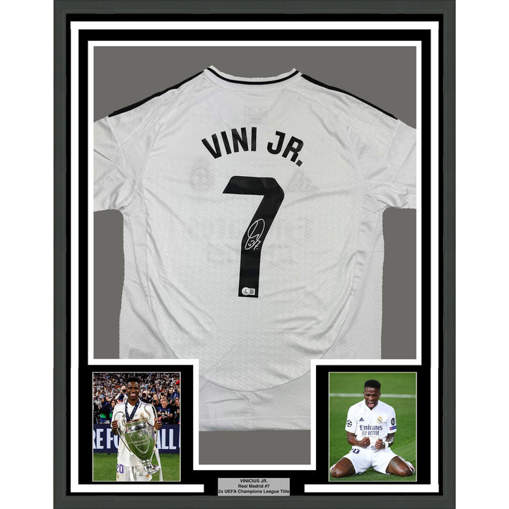 Framed Autographed/Signed Vini Vinicius Jr. #7 35x39 Real Madrid Jersey COA