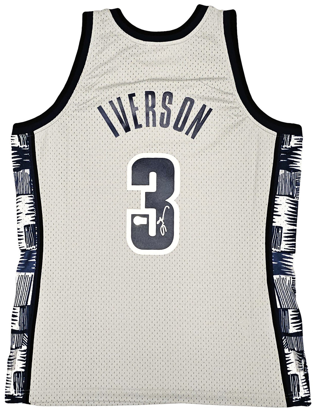 Georgetown Hoyas Allen Iverson Auto Grey Mitchell Ness 95 College Jersey L BAS