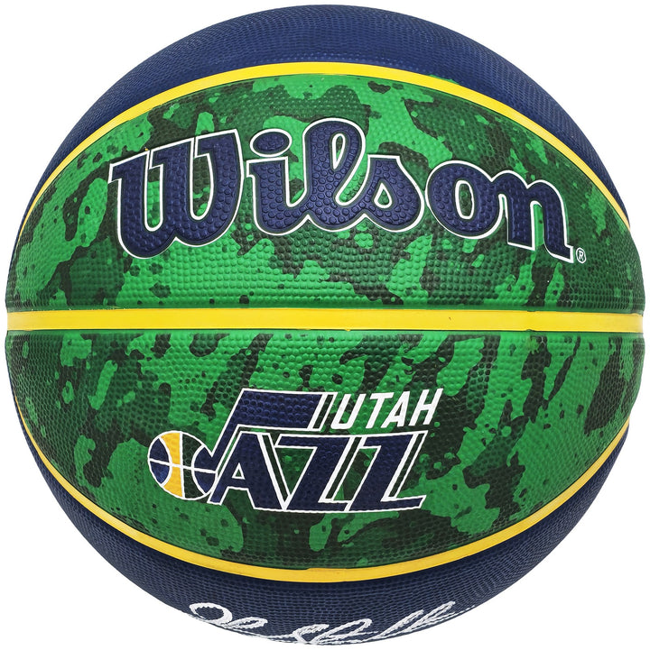 John Stockton Signed Blue & Green Tie-dye Utah Jazz Logo Basketball Beckett Wit