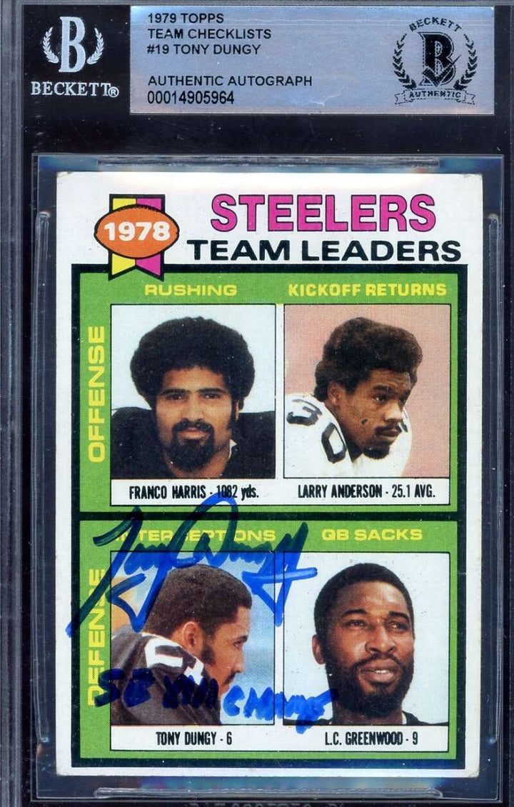 Tony Dungy Beckett BAS Signed 1979 Topps 1978 Leaders Rookie Autograph