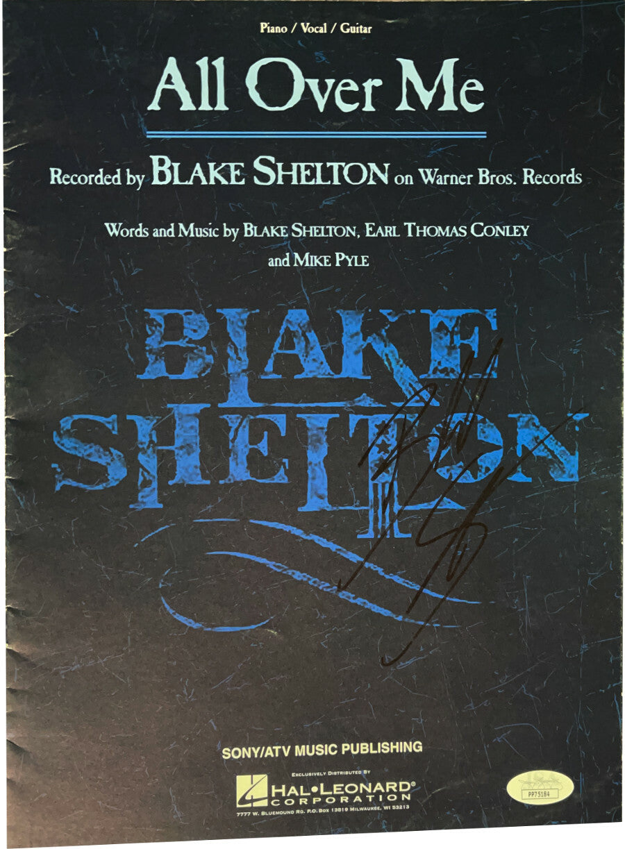 Blake Shelton signed 1999 All Over Me Full 9x12 Sheet/Music Lyrics- JSA #PP75184