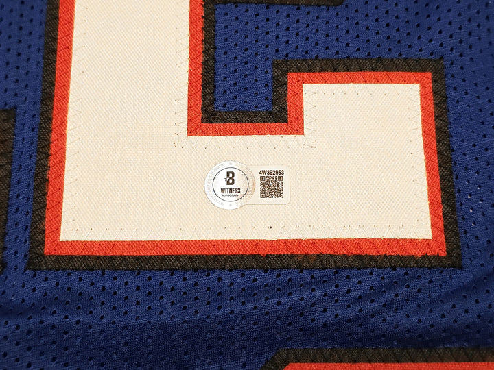 Bills Jim Kelly, Thurman Thomas & Andre Reed Signed Blue Jersey Beckett Witness