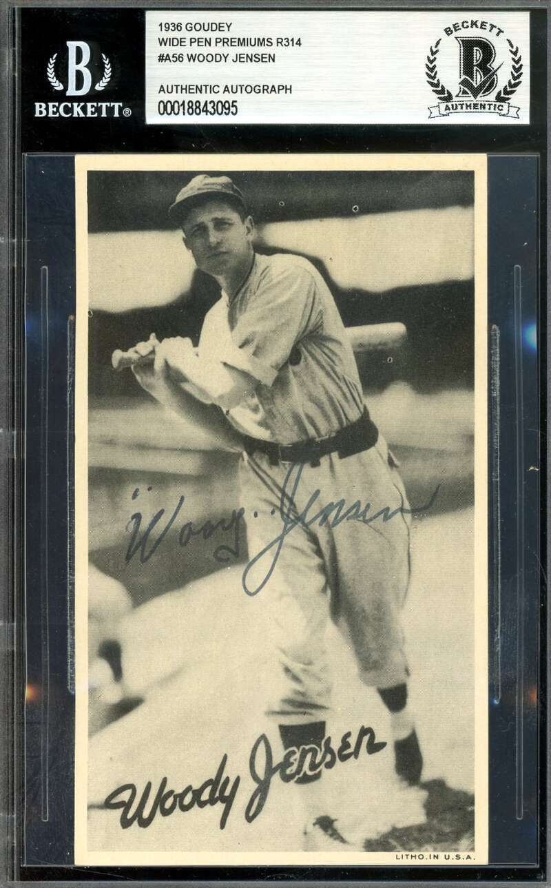 Woody Jensen Beckett BAS Signed 1936 Goudey Wide Pen Premiums R314 Autograph
