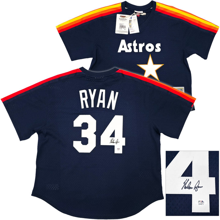 Houston Astros Nolan Ryan Signed Blue Mitchell & Ness Cooperstown Collection