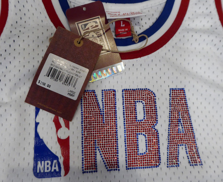 Celtics Larry Bird Auto White MitchellNess 1988 ASG Rhinestone Swingman Jersey L