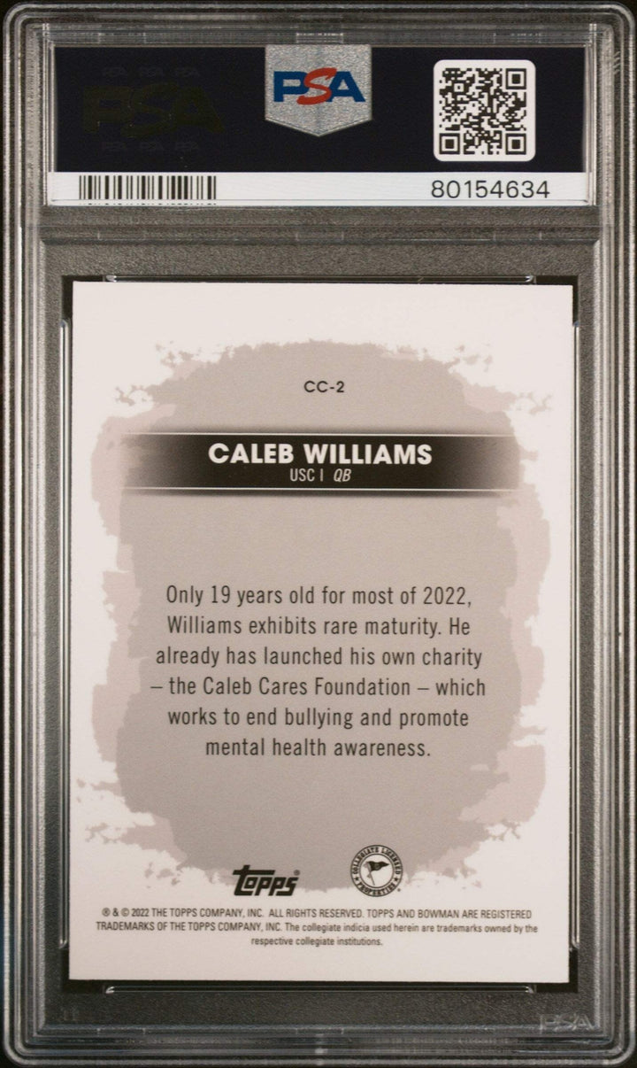 Graded 2022 Bowman Best Uni Caleb Williams #CC2 Campus Capt Football Card PSA 10